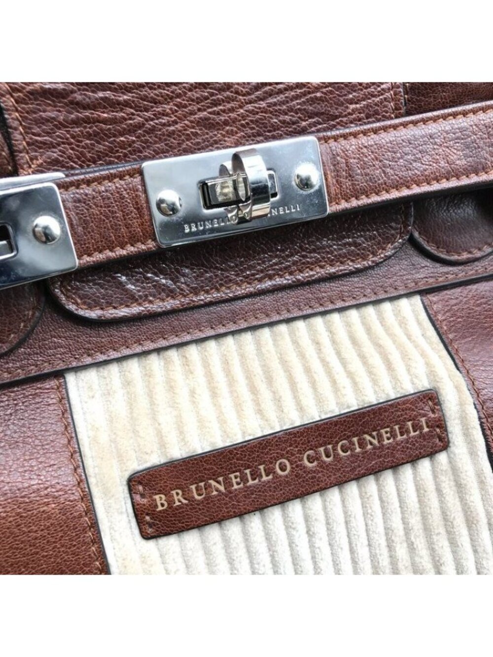 Brunello Cucinelli Weekender Country Hand Boston Leather Corduroy Travel Bag - Picture 10 of 10